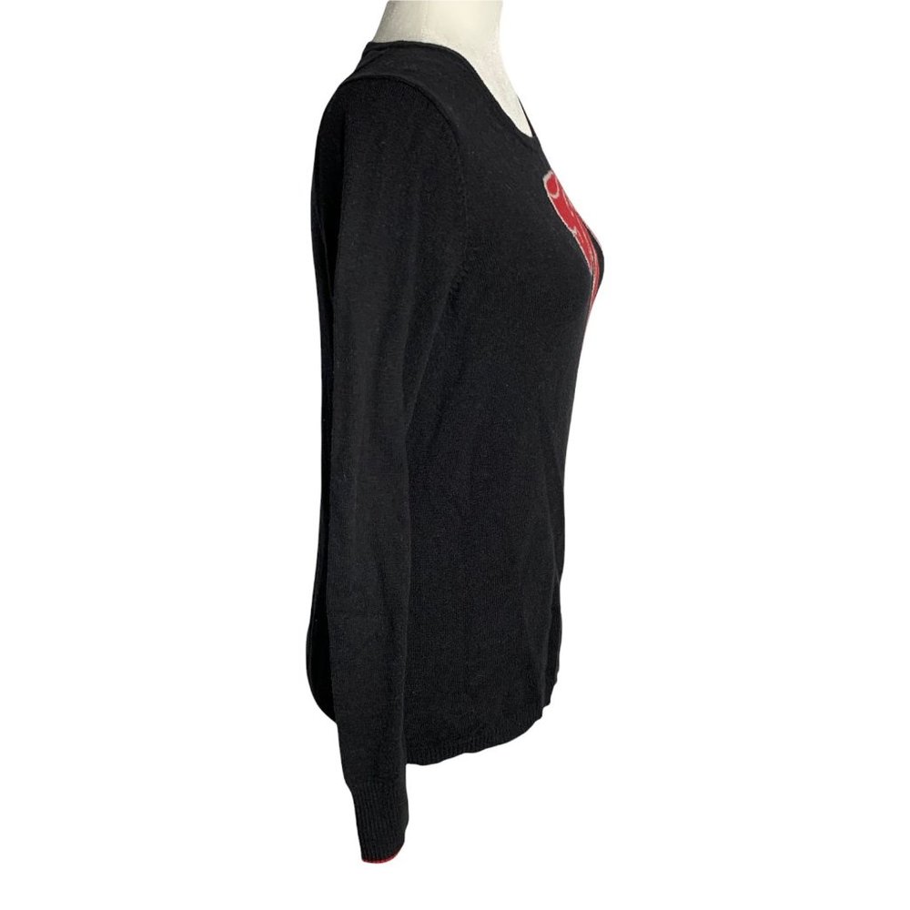 Tommy Hilfiger Knit Bow Sweater M Black Pullover Crewneck Stretch - Picture 5 of 6